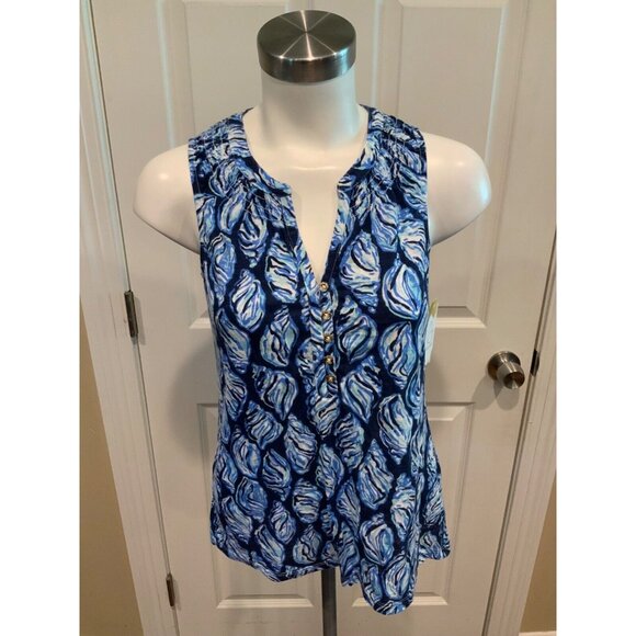 Lilly Pulitzer Blue & White Shell Patterned Tank Top , Size XS - Picture 1 of 6